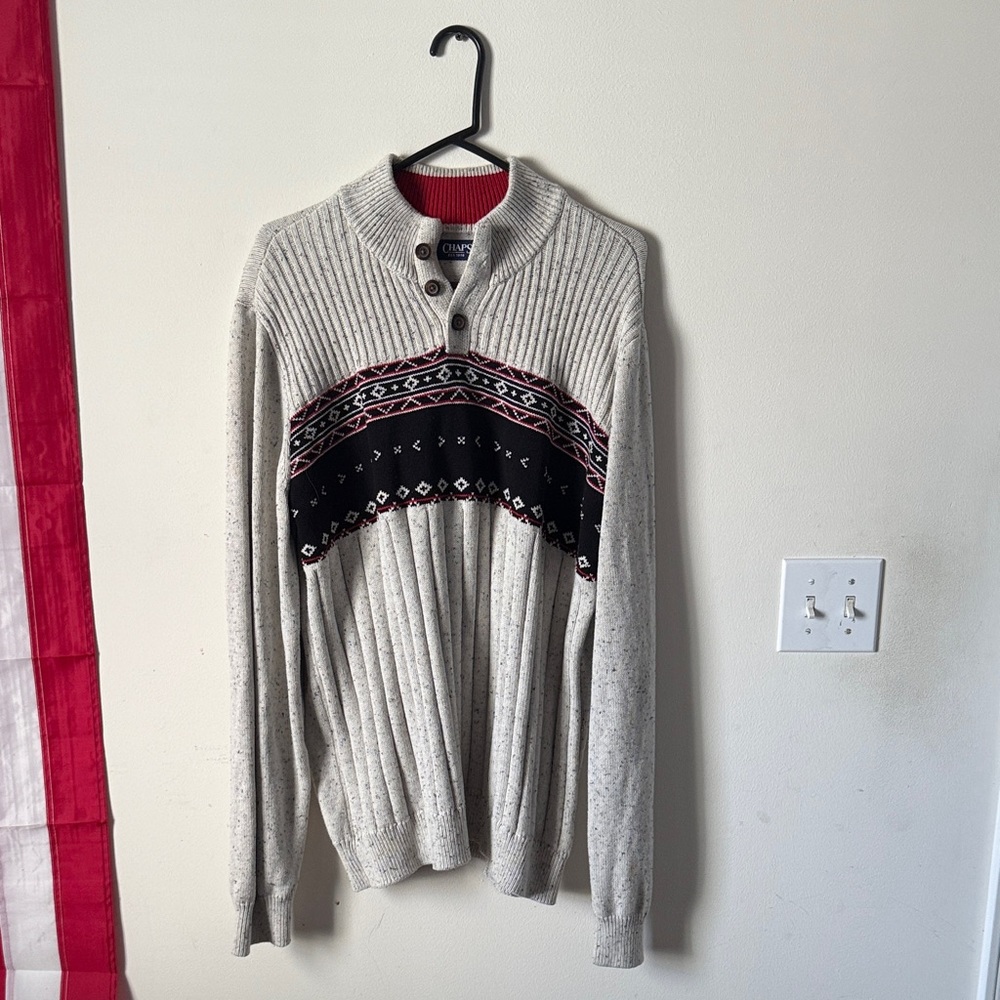 Chaps Gray and Black Men's Cardigan Sweater
